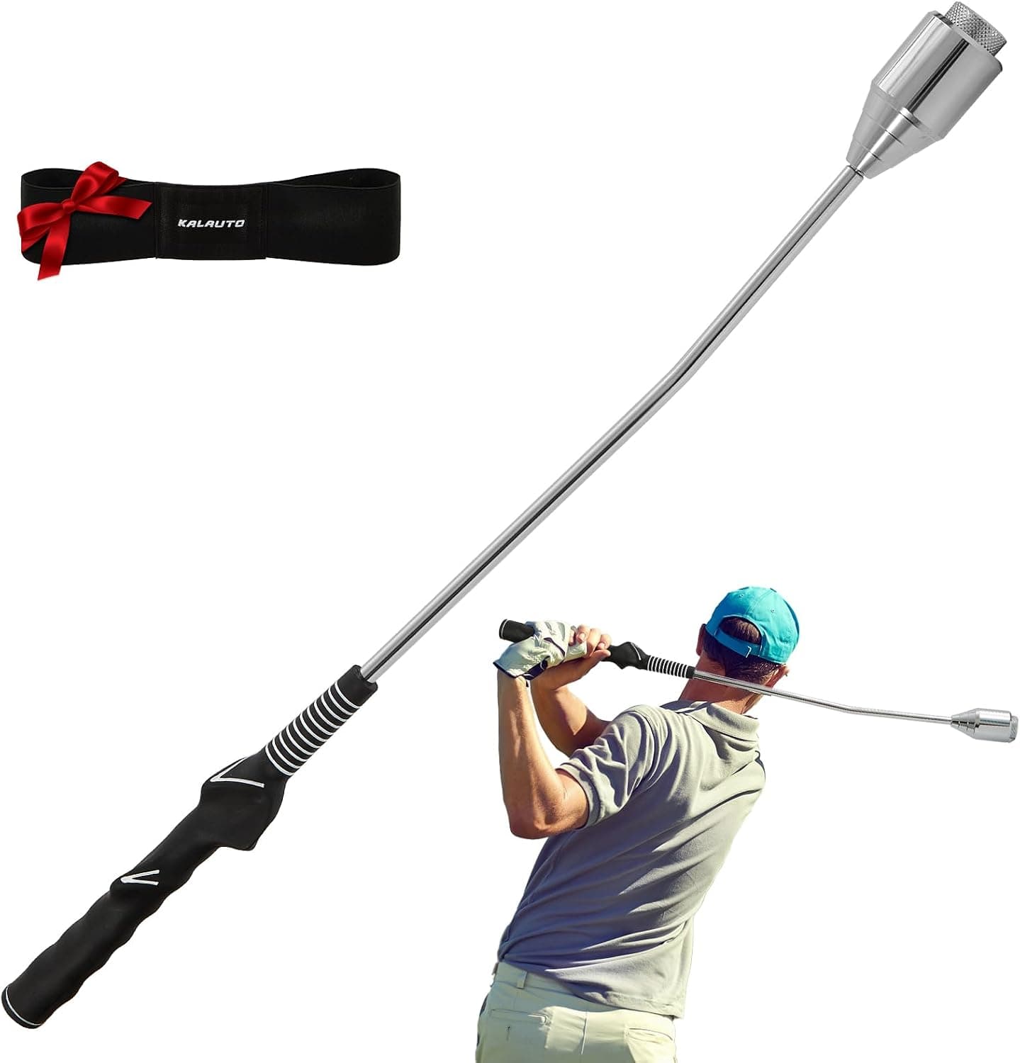 Retractable Golf Swing Trainer with Golf Grip Trainer & Arm Band | Telescopic Club Retractable Golf Swing Training Aid /Tempo Stick Golf/Warm Up/Indoor Golf Practice | Golf Grip Trainer