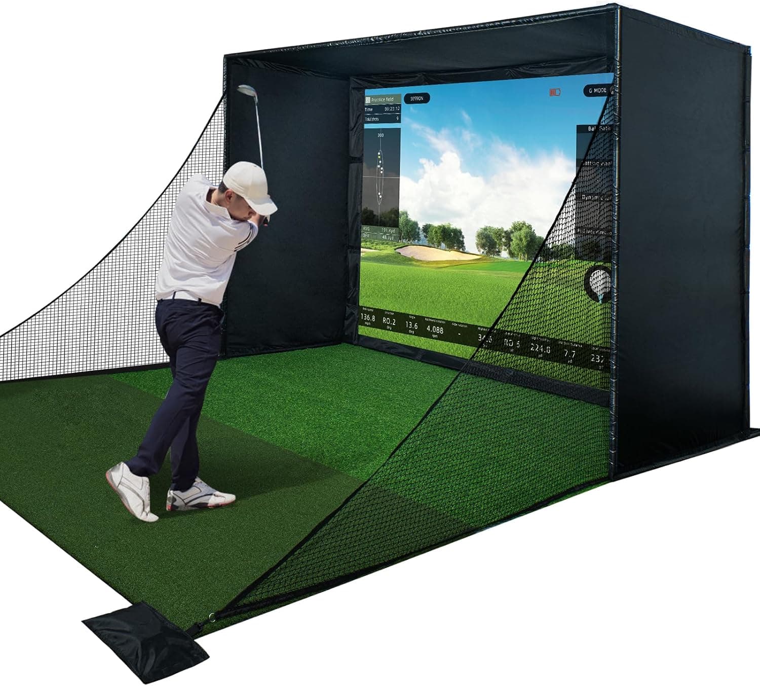 Golf Simulator Enclosure Kit with Premium HD Impact Screen, Full Safety Padding &Blackout Curtain, Home Golf Sim Setup Launch Monitors Compatible, Indoor Cage Net Golfing Accessories
