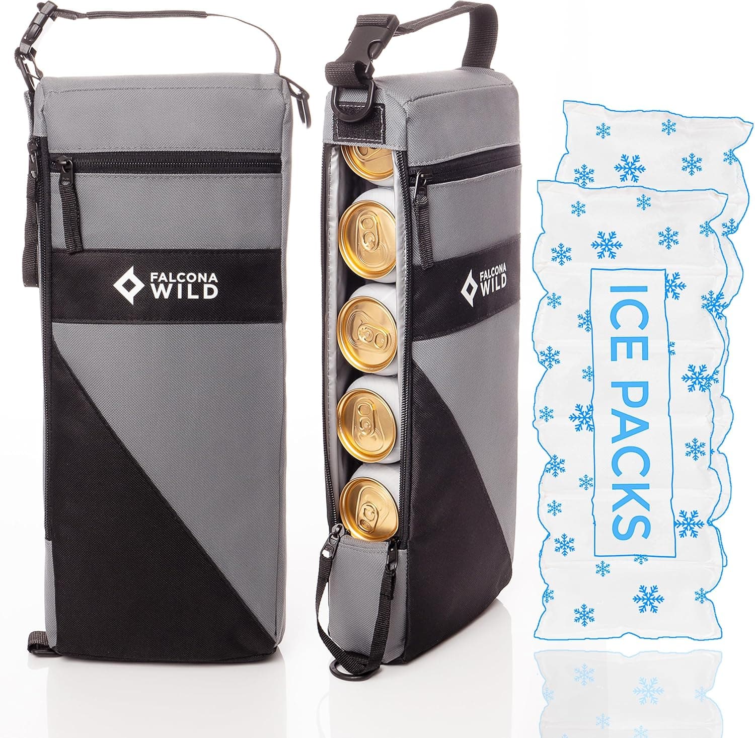 Falcona Wild Golf Cooler Bag Plus 2 Ice Packs - Keeps Drinks Cold for Hours - Holds 6 Cans - Fits Discreetly in Golf Bags - Insulated Beer Sleeve and Cooler Accessories